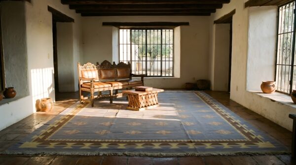 Antique geometric indian flatwoven large room size cotton dhurrie rug 8 Antique geometric indian flatwoven large room size cotton dhurrie rug (sku 24157) - room view