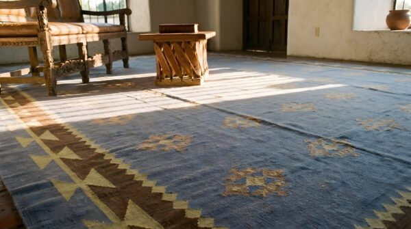 Antique geometric indian flatwoven large room size cotton dhurrie rug 9 Antique geometric indian flatwoven large room size cotton dhurrie rug (sku 24157) - in-room detail