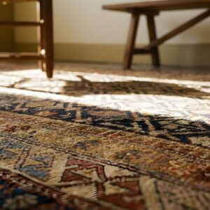 Geometric Late 19th Century Antique Caucasian Shirvan Islamic Prayer Design Rug (SKU 23273) - in-room detail