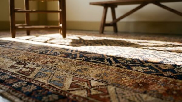 Geometric late 19th century antique caucasian shirvan islamic prayer design rug 8 Geometric late 19th century antique caucasian shirvan islamic prayer design rug (sku 23273) - in-room detail