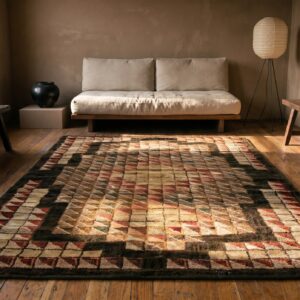 Antique Geometric Medallion Wool & Cotton Hooked - Loop Pile Multicolor Jewel Tones 1925 Rug (SKU 20340) - room view