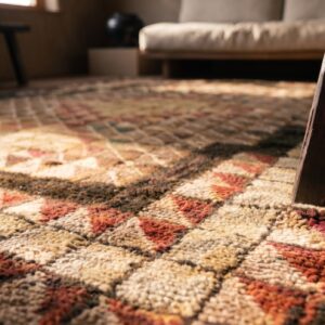 Antique Geometric Medallion Wool & Cotton Hooked - Loop Pile Multicolor Jewel Tones 1925 Rug (SKU 20340) - in-room detail