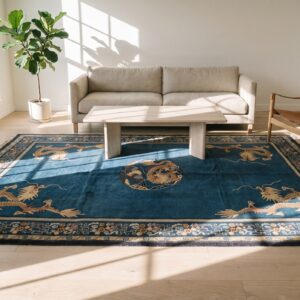 Antique Geometric Medallion Wool Hand Knotted Pile Blue 1900s Rug (SKU 23126) - room view