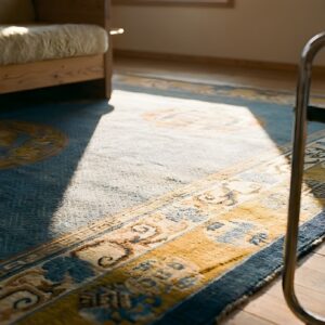 Antique Geometric Medallion Wool Hand Knotted Pile Blue 1930s Rug (SKU 22787) - in-room detail