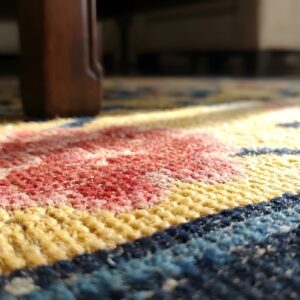 Antique Geometric Medallion Wool Hand Knotted Pile Coral 1925 Rug (SKU 22144) - in-room detail