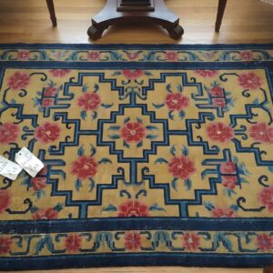 Antique Geometric Medallion Wool Hand Knotted Pile Coral 1925 Rug (SKU 22144) - styled overhead view