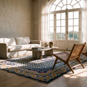 Antique Geometric Medallion Wool Hand Knotted Pile Ivory Beige Cream White 1825 Rug (SKU 22005) - room view