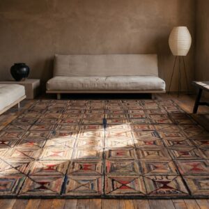 Antique Geometric Pattern American Hooked Area Rug (SKU 20468) - room view