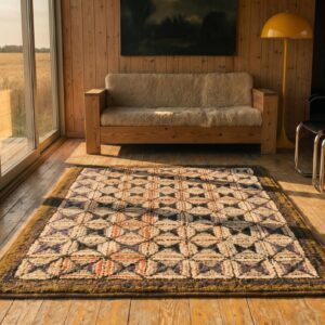 Antique Geometric Square Design American Hooked Folk Art Rug (SKU 20508) - room view