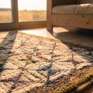 Antique Geometric Square Design American Hooked Folk Art Rug (SKU 20508) - in-room detail