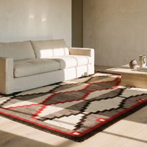 Gray Antique Wool 1930s Square Flat Weave Navajo Rug (SKU 24134) - room view