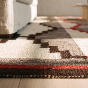 Gray Antique Wool 1930s Square Flat Weave Navajo Rug (SKU 24134) - in-room detail