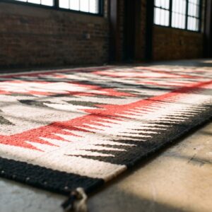 Gray Antique Allover Geometric 1930s Wool Rectangle Flat Weave Rug (SKU 20823) - in-room detail