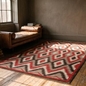 Gray Antique Allover Tribal Geometric Native American Flat Weave Navajo Rug (SKU 20372) - room view