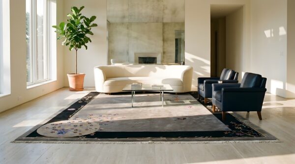 Gray background antique room size floral chinese deco rug 5 Gray background antique room size floral chinese deco rug (sku 25348) - room view