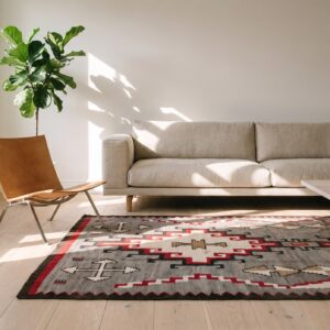 Antique Gray Background Tribal Geometric Flatwoven Native American Navajo Rug (SKU 20893) - room view