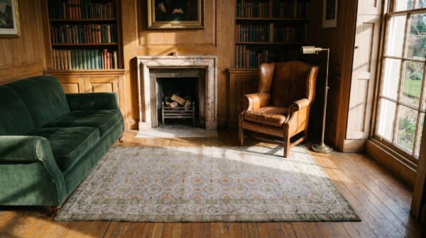 Gray color artistic allover design antique small size agra rug 7 Gray color artistic allover design antique small size agra rug (sku 19972) - room view