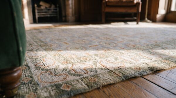 Gray color artistic allover design antique small size agra rug 8 Gray color artistic allover design antique small size agra rug (sku 19972) - in-room detail