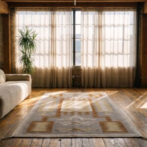 Gray Geometric 1930s Antique Flat Weave Rectangle Wool Rug (SKU 21422) - room view