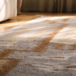 Gray Geometric 1930s Antique Flat Weave Rectangle Wool Rug (SKU 21422) - in-room detail