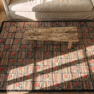 Antique Wool Gray Hooked - Loop Pile Rug (SKU 19089) - styled overhead view