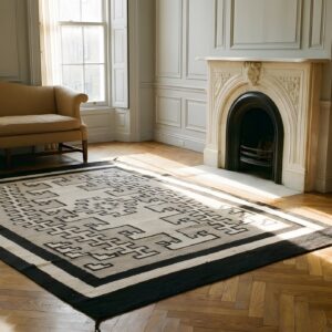 Gray Antique Tribal Geometric Native American Flatweave Navajo Scatter Rug (SKU 24368) - room view