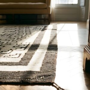 Gray Antique Tribal Geometric Native American Flatweave Navajo Scatter Rug (SKU 24368) - in-room detail