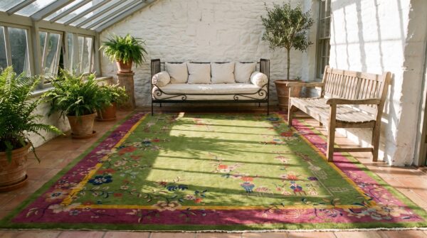 Antique green background room size deco chinese rug 8 Antique green background room size deco chinese rug (sku 25711) - room view
