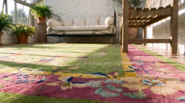 Antique green background room size deco chinese rug 9 Antique green background room size deco chinese rug (sku 25711) - in-room detail