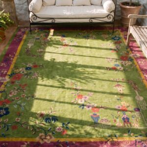 Antique Green Background Room Size Deco Chinese Rug (SKU 25711) - styled overhead view