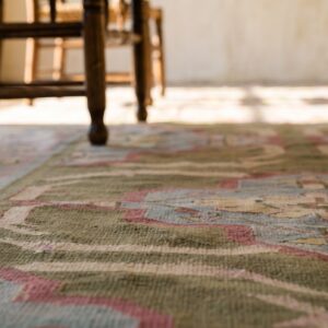 Green Color Artistic Antique Indian Flatweave Cotton Dhurrie Long and Narrow Gallery Size Rug (SKU 17726) - in-room detail