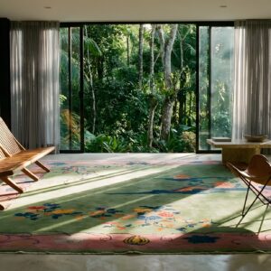 Antique Wool Pile Green Color Hand Knotted Chinese Art Deco Area Rug (SKU 23710) - room view