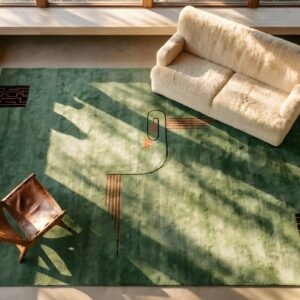 Green Color Antique Classic Art Deco Design Chinese Rug (SKU 25189) - styled overhead view