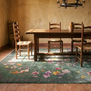 Antique Green Color Floral Room Size Chinese Art Deco Wool Rug (SKU 22619) - room view