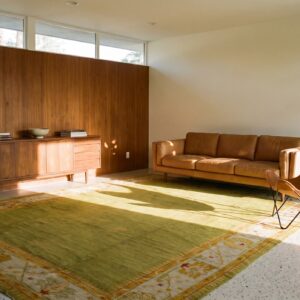 Green Color Solid Open Field Antique Room Size Turkish Oushak Rug (SKU 24801) - room view