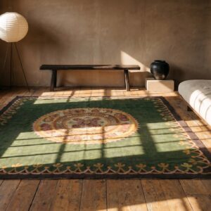 Green Antique First Empire Floral Medallion Design French Aubusson Rug (SKU 22025) - room view