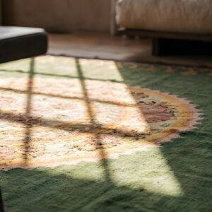 Green Antique First Empire Floral Medallion Design French Aubusson Rug (SKU 22025) - in-room detail