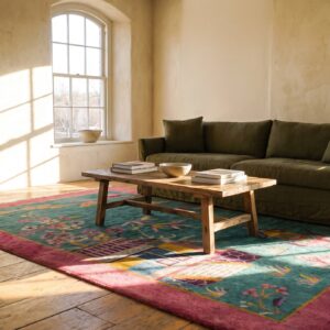 Green Antique Wool Floral Hand Knotted Pile 1920s Rectangle Rug (SKU 24490) - room view