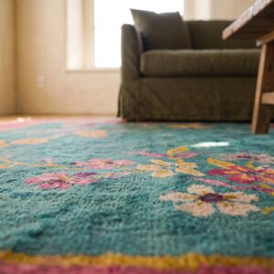 Green Antique Wool Floral Hand Knotted Pile 1920s Rectangle Rug (SKU 24490) - in-room detail