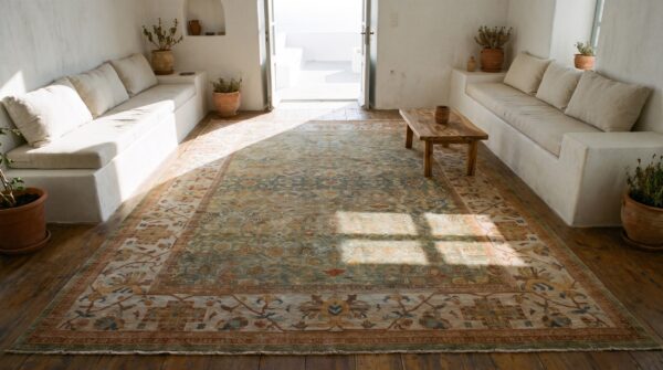 Green oversized antique large scale allover arts and crafts design persian sultanabad carpet 8 Green oversized antique large scale allover arts and crafts design persian sultanabad carpet (sku 23039) - room view