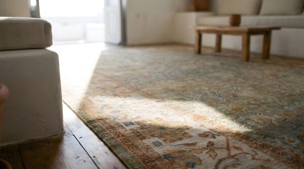Green oversized antique large scale allover arts and crafts design persian sultanabad carpet 9 Green oversized antique large scale allover arts and crafts design persian sultanabad carpet (sku 23039) - in-room detail