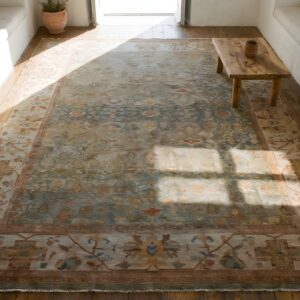 Green Oversized Antique Large Scale Allover Arts and Crafts Design Persian Sultanabad Carpet (SKU 23039) - styled overhead view