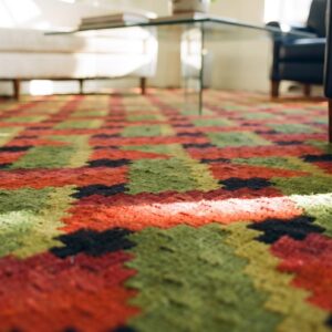 Green , Red Rare Green and Red Geometric Basket Weave Design Antique Ukraine Bessarabian Kilim Rug (SKU 25078) - in-room detail