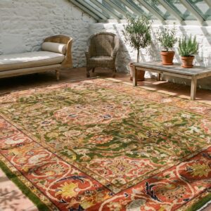 Green Tribal Room Size Antique Wool Pile Persian Room Size Sultanabad Rug (SKU 22779) - room view
