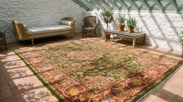 Green tribal room size antique wool pile persian room size sultanabad rug 7 Green tribal room size antique wool pile persian room size sultanabad rug (sku 22779) - room view