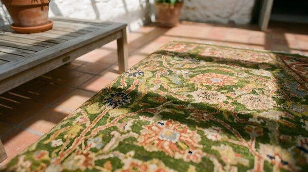 Green tribal room size antique wool pile persian room size sultanabad rug 8 Green tribal room size antique wool pile persian room size sultanabad rug (sku 22779) - in-room detail