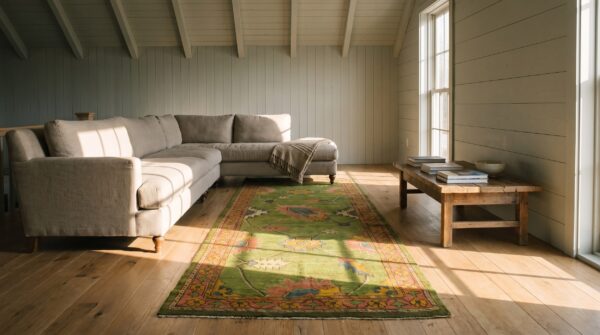Antique green turkish oushak hallway runner rug (sku 23289) - room view