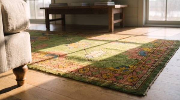 Antique green turkish oushak hallway runner rug (sku 23289) - in-room detail