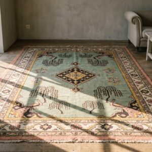 Green Antique Weeping Willow Peacock Pattern Indian Cotton Agra Rug (SKU 19457) - room view