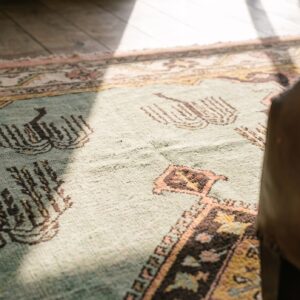 Green Antique Weeping Willow Peacock Pattern Indian Cotton Agra Rug (SKU 19457) - in-room detail